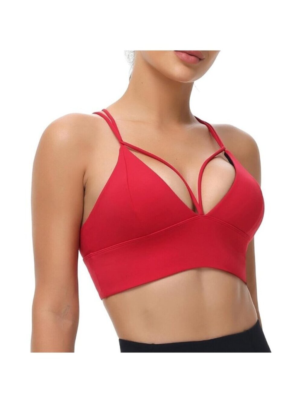 Women's Red Strappy Bralettes Pull-on Sports Bra Rave Top Festival Outfits